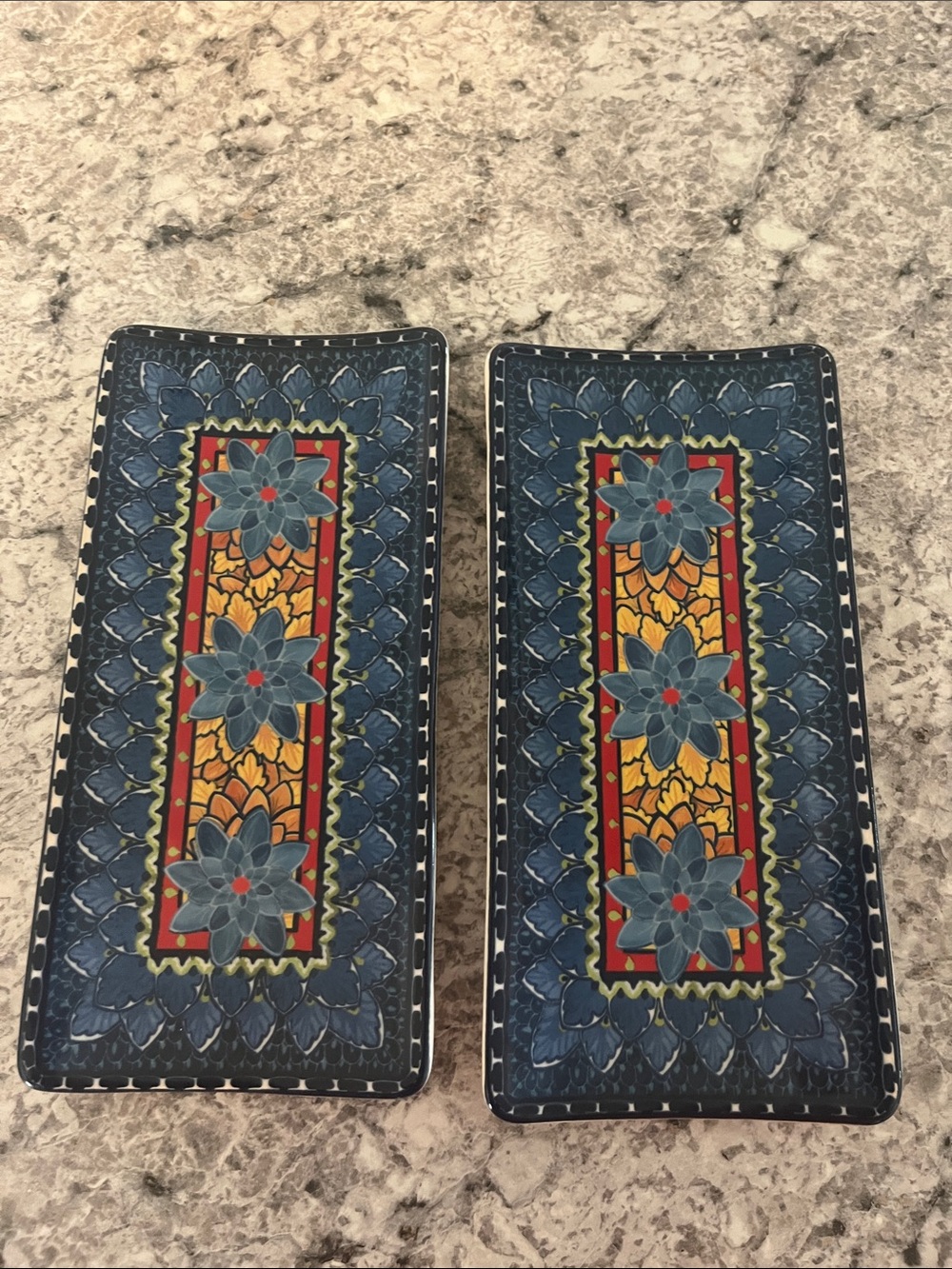 Williams Sonoma Blue Floral Rectangular Ceramic Trays